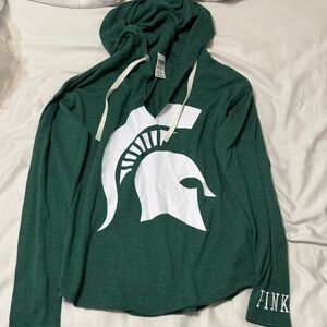 PINK Victoria's Secret Green Hoodie with White Logo